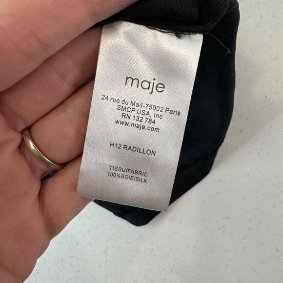 Maje Blouse Black Beaded Shoulder V-Neck Top Whimsygoth Lightweight - Picture 9 of 11